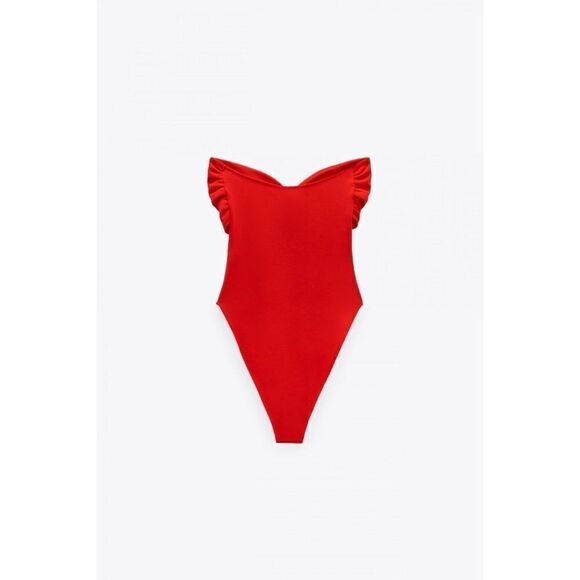 NWT Zara Sweetheart Neckline Off-the-Shoulder Bodysuit with Knot in Red, Small - Picture 8 of 14